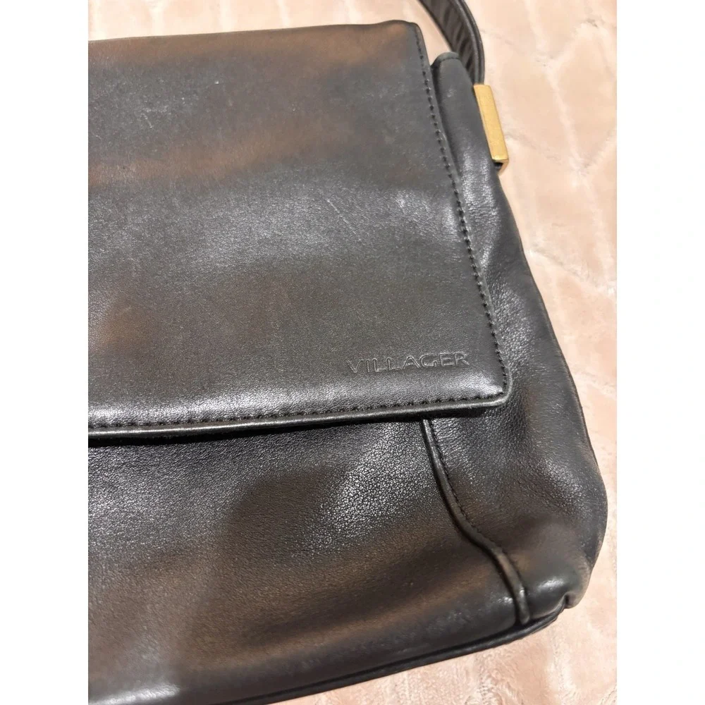 Vintage Liz Claiborne Villager Black Leather Shoulder Bag Office Siren Y2K Purse